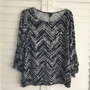 New Direction Navy and White Print Top - XL